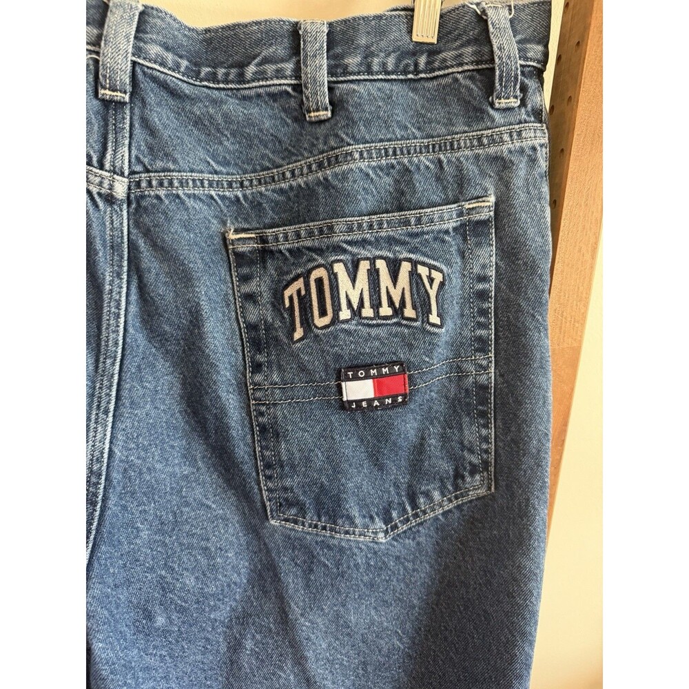 Tommy Hilfiger Baggy Fit Denim Jeans Mens 40x30 Blue Embroidered Logo Y2K Skate